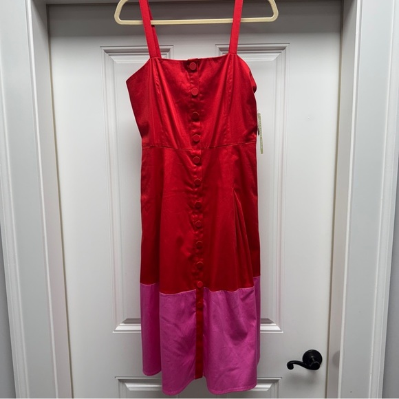 Gianni Bini Red and Pink Colorblock Button-Up Dress - Picture 8 of 12